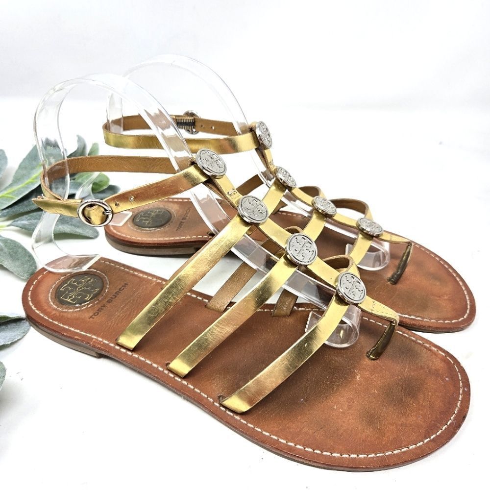 TORY BURCH Alexis Metallic Gladiator Ankle Strap Sandals